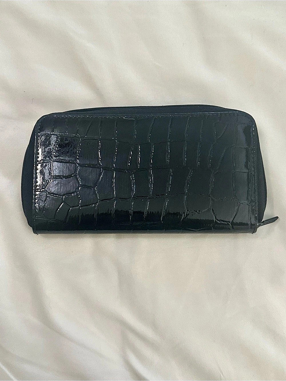 Black Croc-Embossed Zip Wallet